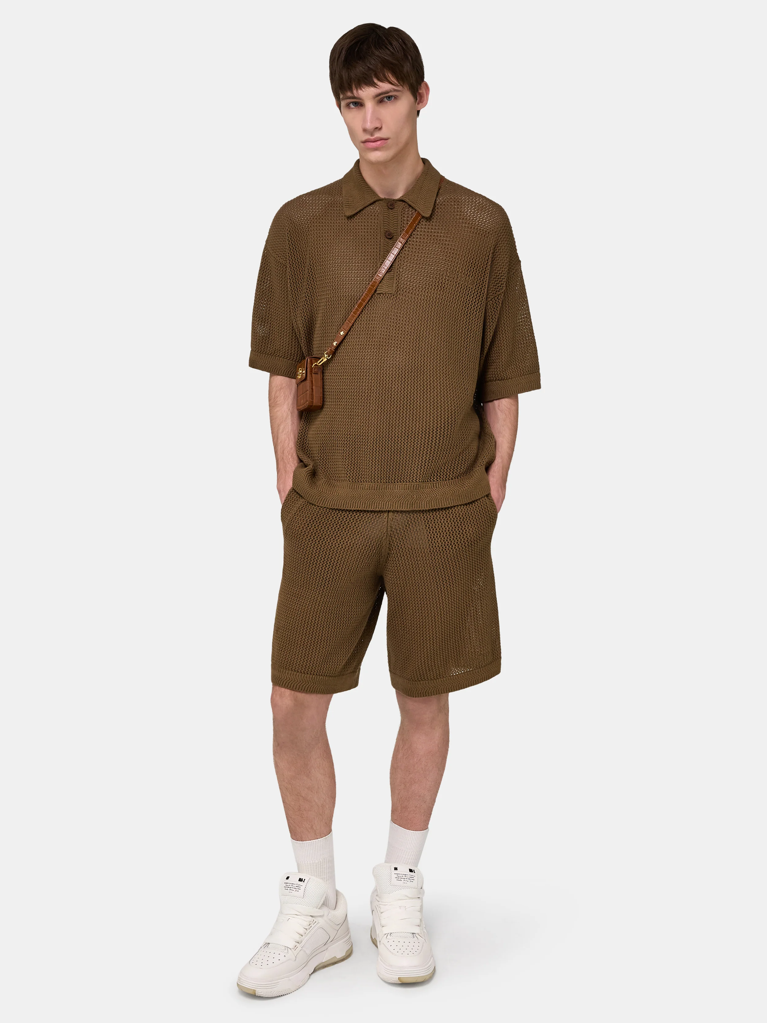 AMIRI CROCHET MESH POLO - Espresso - Image 2
