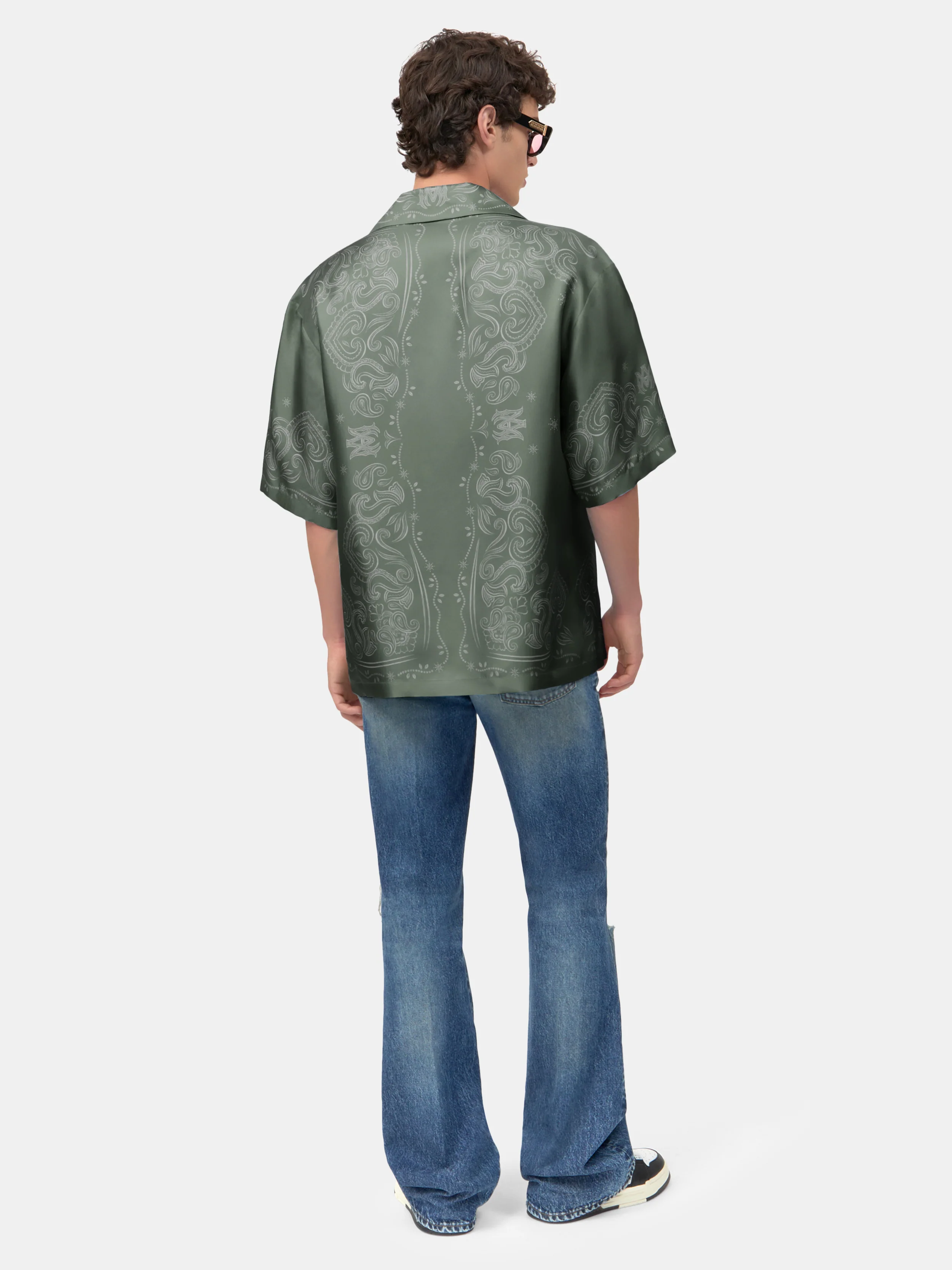 BANDANA PAINT OVERSIZED BOWLING SHIRT - Dark Sage - Image 4
