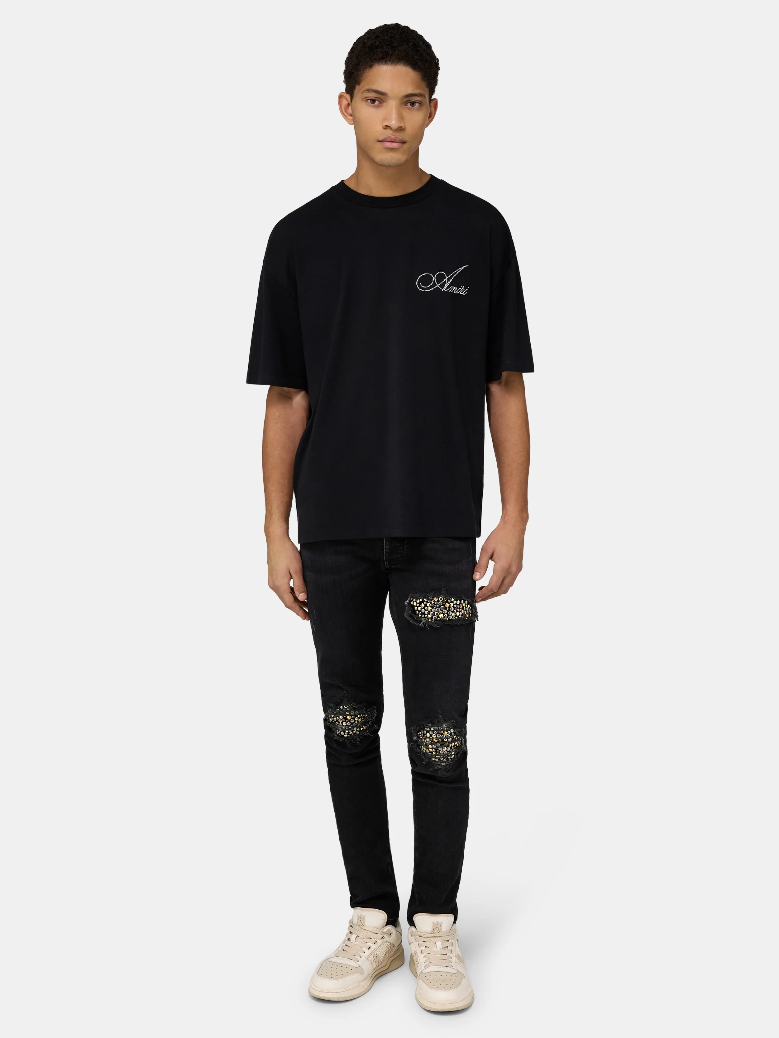 CRYSTAL AMIRI SCRIPT OVERSIZED TEE - Black - Image 2