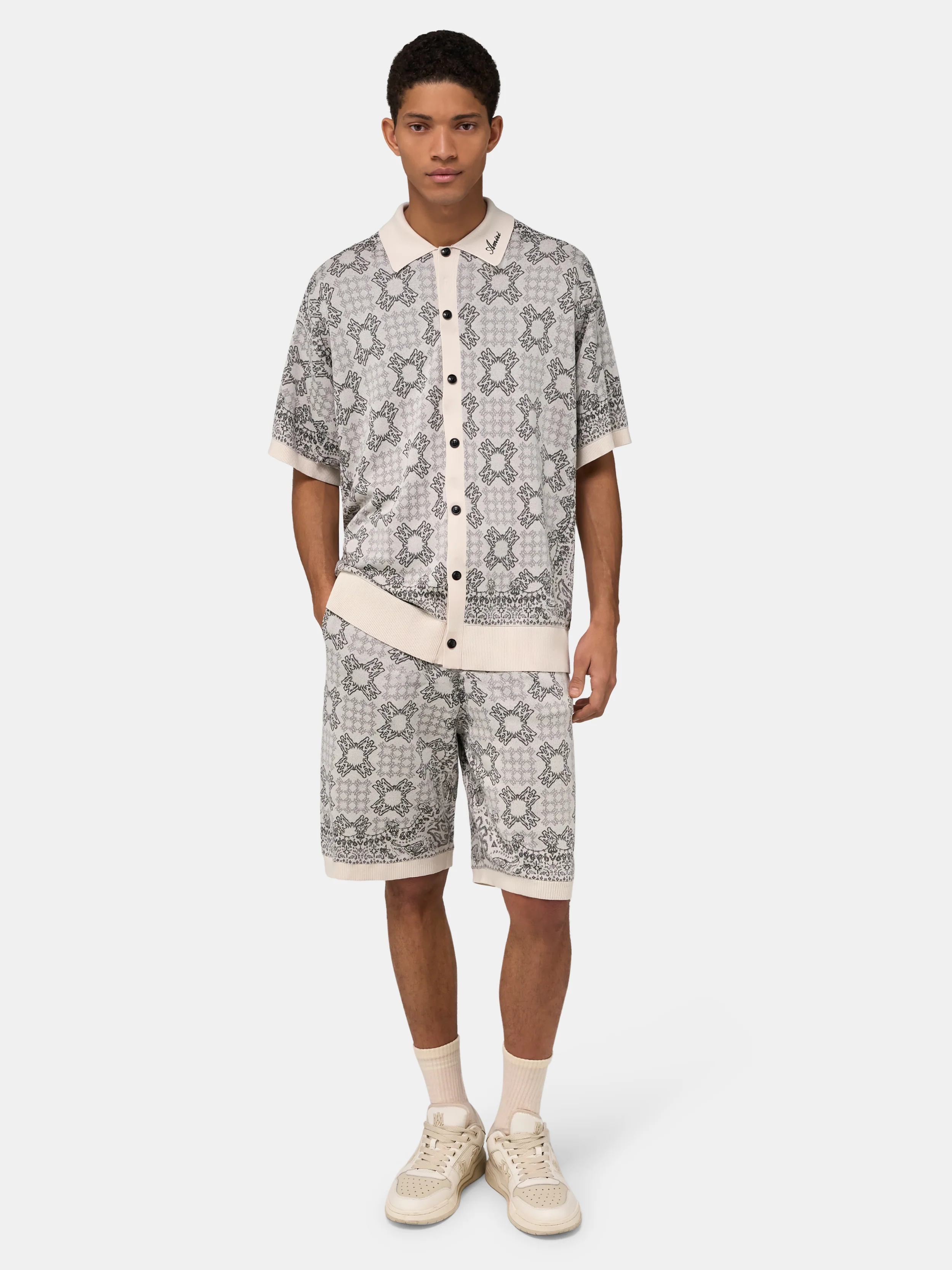 MA QUAD CHECK MESH KNIT SHIRT - Alabaster - Image 2