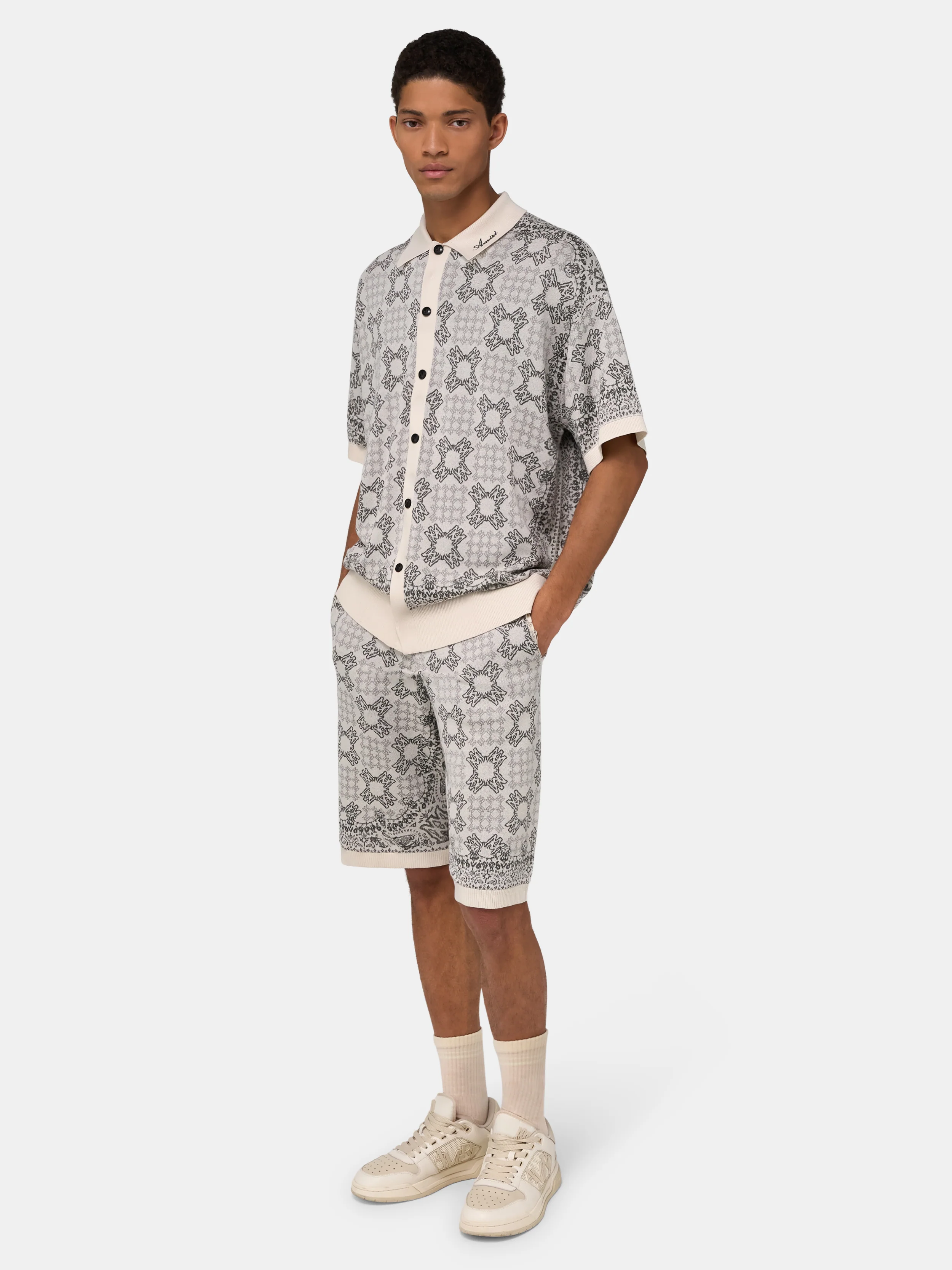MA QUAD CHECK MESH KNIT SHIRT - Alabaster - Image 3