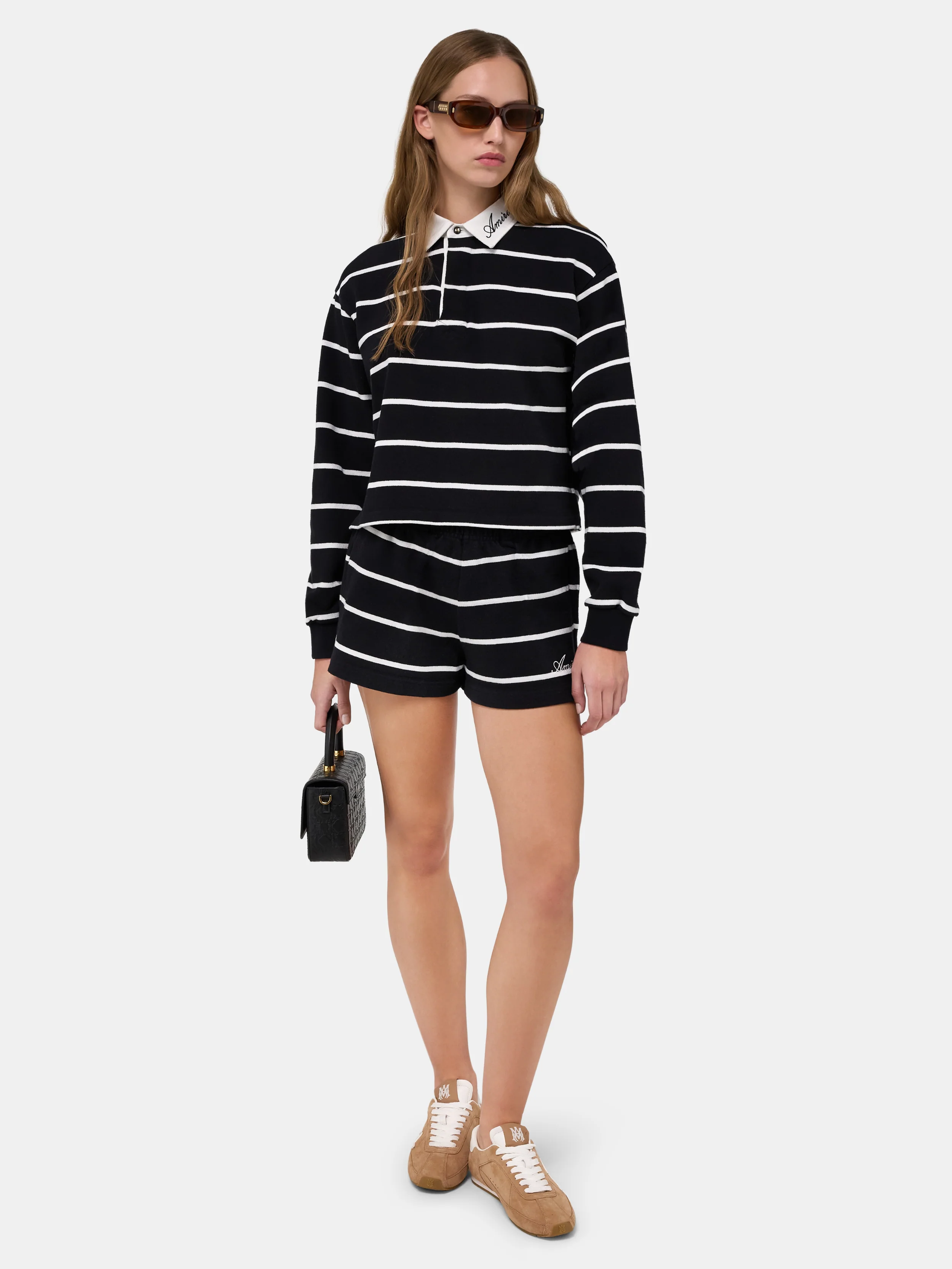 WOMEN - WOMEN'S STRIPED SWEATSHORT - Black - Image 2