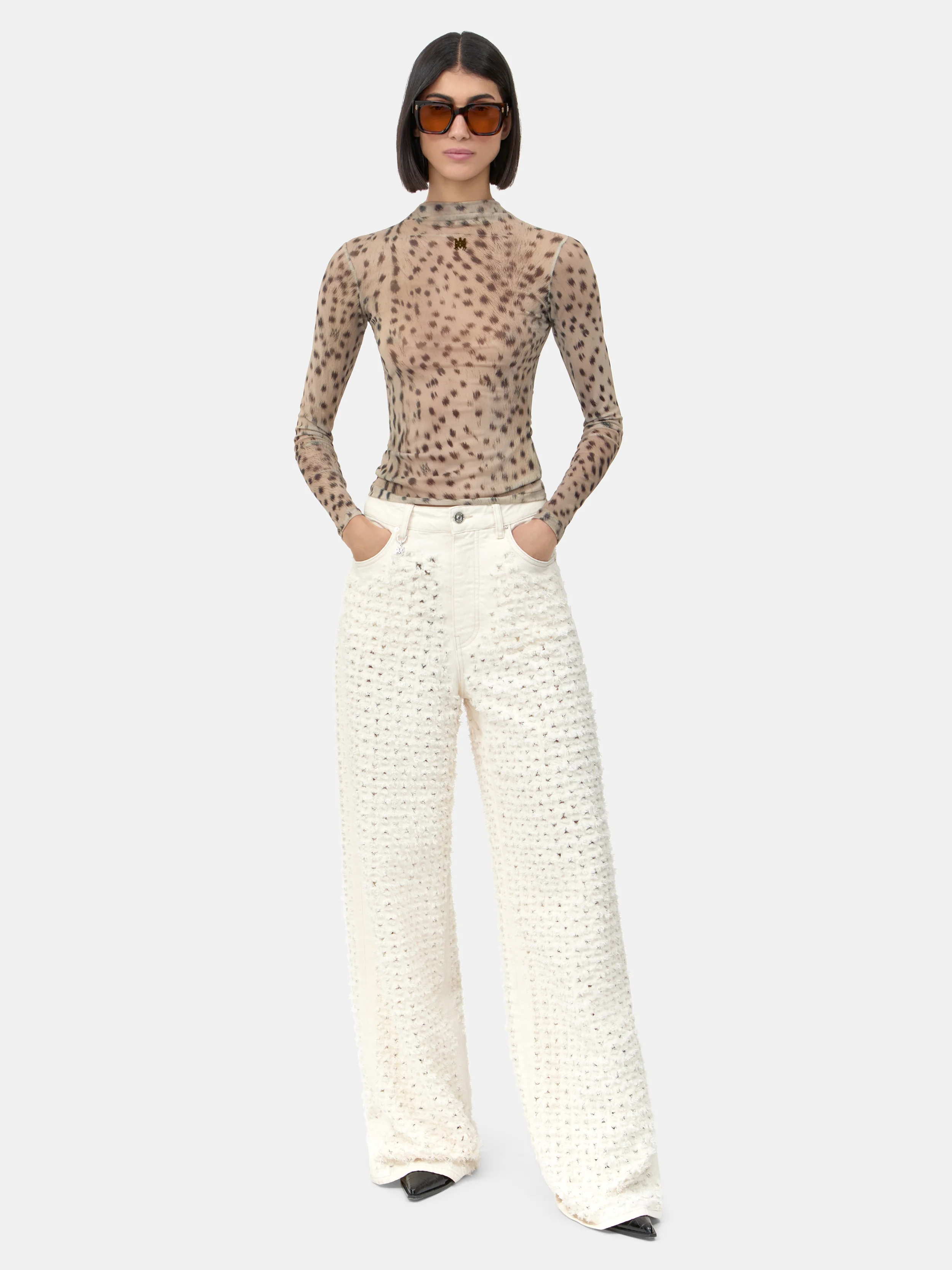 WOMEN - WOMEN'S BOUCLE DENIM STRAIGHT JEAN - Ecru - Image 2